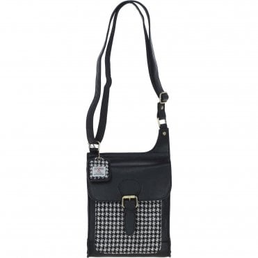 Ashwood Leather & Harris Tweed® Cloth Crossbody Bag Black/White: TW-24-012-BW