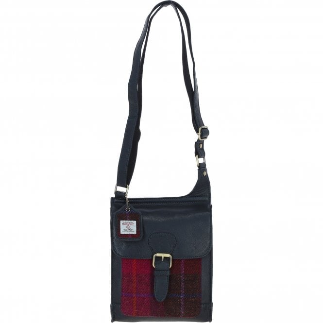 Ashwood Leather & Harris Tweed® Cloth Crossbody Bag Navy/Pink: TW-24-06-NP