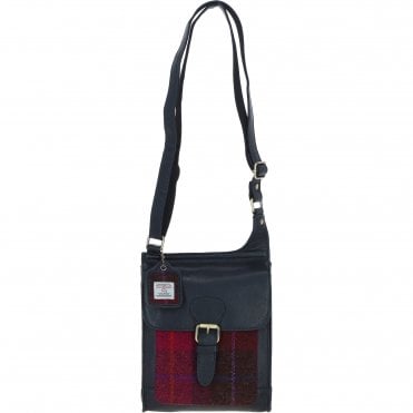 Ashwood Leather & Harris Tweed® Cloth Crossbody Bag Navy/Pink: TW-24-06-NP