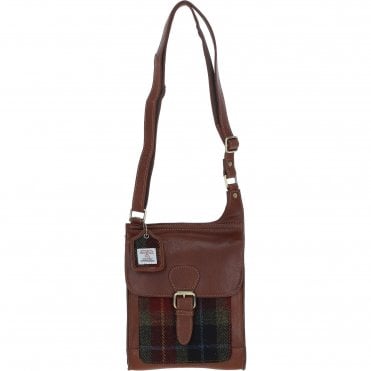 Ashwood Leather & Harris Tweed® Cloth Crossbody Bag Tan/Green/Red: TW-24-08-TR