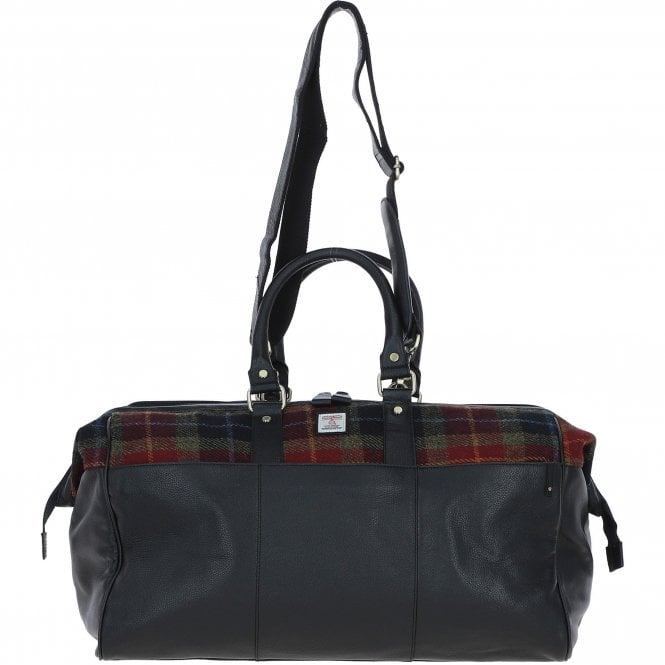 Ashwood Leather & Harris Tweed® Cloth Doctor Holdall Black/Green/Red: TW-42-07-BR