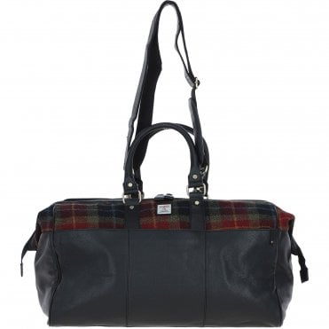 Ashwood Leather & Harris Tweed® Cloth Doctor Holdall Black/Green/Red: TW-42-07-BR