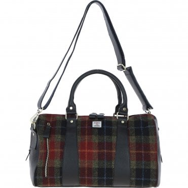 Ashwood Leather & Harris Tweed® Cloth Doctor Holdall Black/Green/Red: TW-46-07-BR