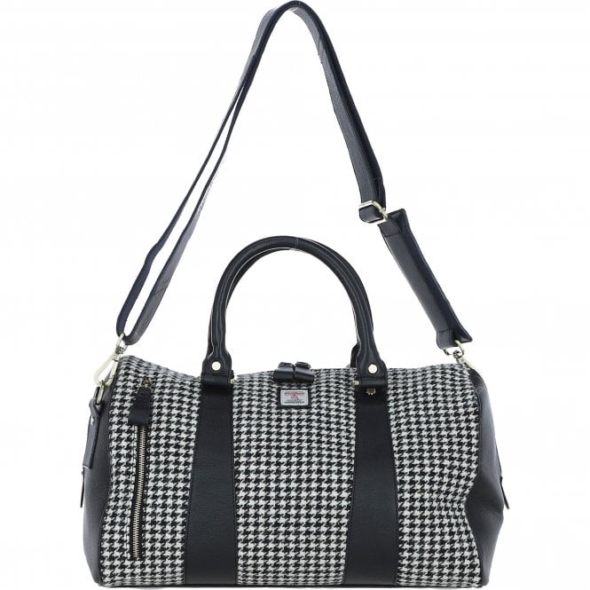 Ashwood Leather & Harris Tweed® Cloth Doctor Holdall Black/White: TW-46-12-BW