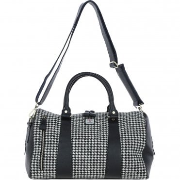 Ashwood Leather & Harris Tweed® Cloth Doctor Holdall Black/White: TW-46-12-BW