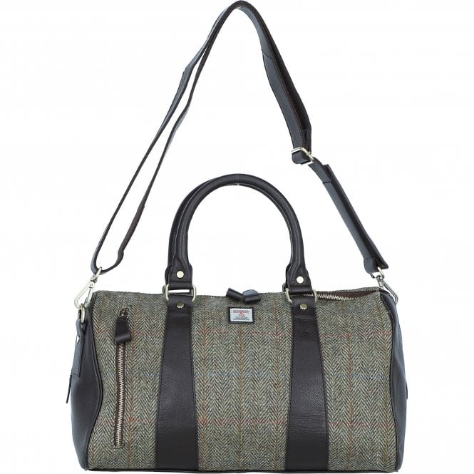 Ashwood Leather & Harris Tweed® Cloth Doctor Holdall Brown/Green: TW-46-09-BG