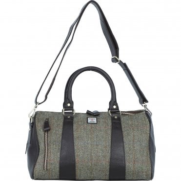 Ashwood Leather & Harris Tweed® Cloth Doctor Holdall Brown/Green: TW-46-09-BG
