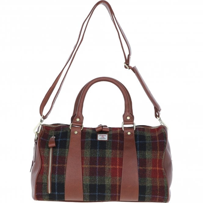 Ashwood Leather & Harris Tweed® Cloth Doctor Holdall Tan/Green/Red: TW-46-08-TR
