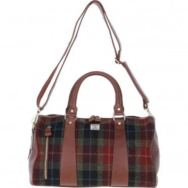 Ashwood Leather & Harris Tweed® Cloth Doctor Holdall Tan/Green/Red: TW-46-08-TR