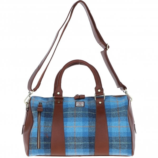 Ashwood Leather & Harris Tweed® Cloth Doctor Holdall Tan/LT Blue: TW-46-05-TB