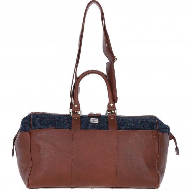 Ashwood Leather & Harris Tweed® Cloth Doctor Holdall Tan/Navy: TW-42-11-TN