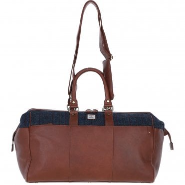 Ashwood Leather & Harris Tweed® Cloth Doctor Holdall Tan/Navy: TW-42-11-TN