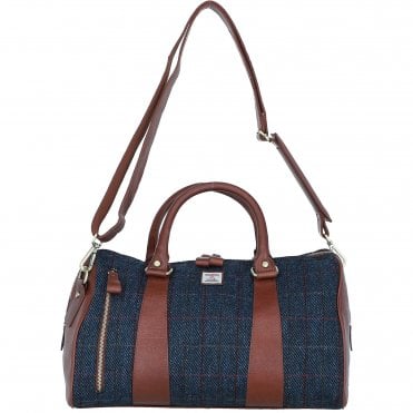 Ashwood Leather & Harris Tweed® Cloth Doctor Holdall Tan/Navy: TW-46-11-TN