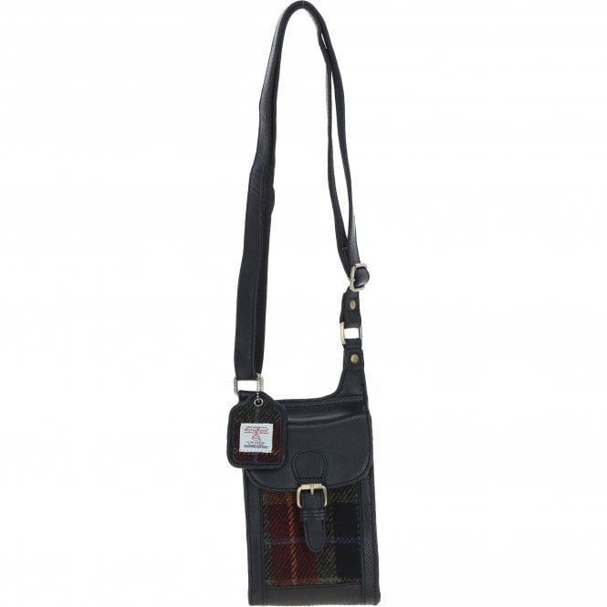 Ashwood Leather & Harris Tweed® Cloth elegance Crossbody Bag Black/Green/Red: TW-20-07-BR
