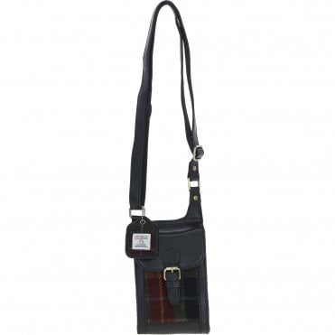 Ashwood Leather & Harris Tweed® Cloth elegance Crossbody Bag Black/Green/Red: TW-20-07-BR