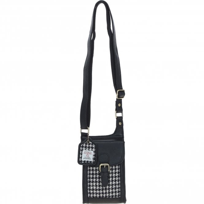 Ashwood Leather & Harris Tweed® Cloth elegance Crossbody Bag Black/White: TW-20-012-BW