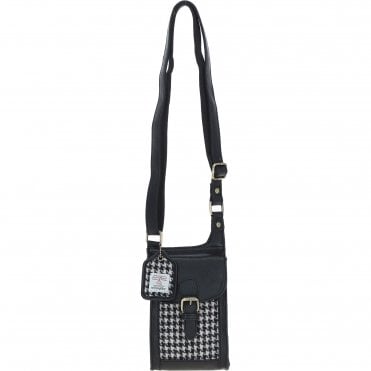 Ashwood Leather & Harris Tweed® Cloth elegance Crossbody Bag Black/White: TW-20-012-BW