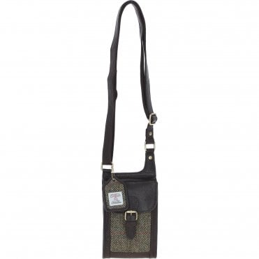 Ashwood Leather & Harris Tweed® Cloth elegance Crossbody Bag Brown/Green: TW-20-09-BG