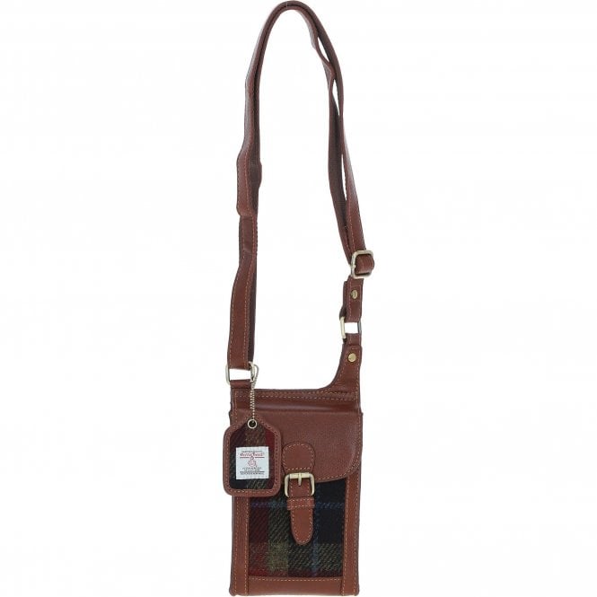 Ashwood Leather & Harris Tweed® Cloth elegance Crossbody Bag Tan/Green/Red: TW-20-08-TR