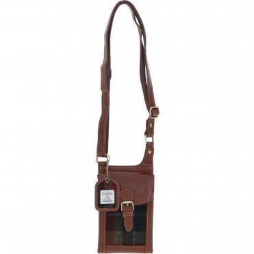 Ashwood Leather & Harris Tweed® Cloth elegance Crossbody Bag Tan/Green/Red: TW-20-08-TR