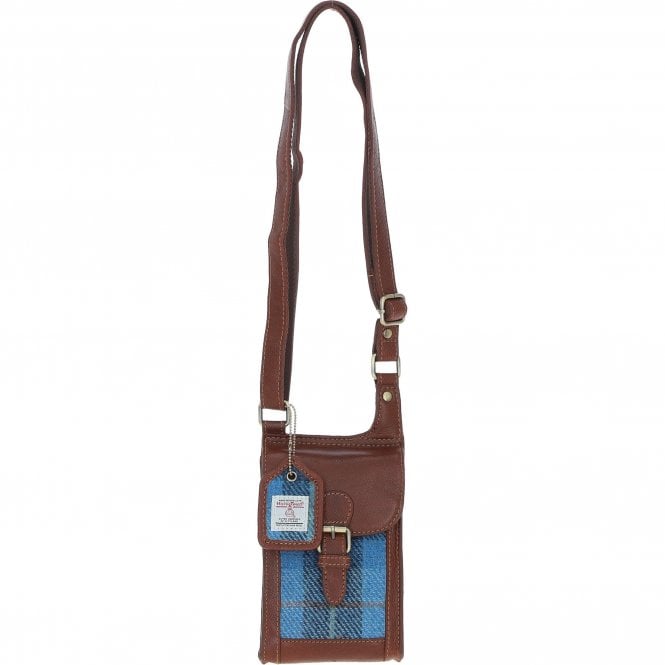 Ashwood Leather & Harris Tweed® Cloth elegance Crossbody Bag Tan/LT Blue: TW-20-05-TB