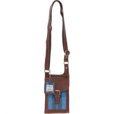Ashwood Leather & Harris Tweed® Cloth elegance Crossbody Bag Tan/LT Blue: TW-20-05-TB