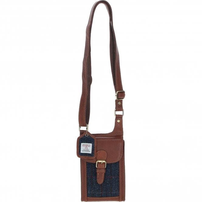 Ashwood Leather & Harris Tweed® Cloth elegance Crossbody Bag Tan/Navy: TW-20-011-TN