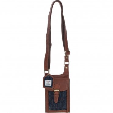 Ashwood Leather & Harris Tweed® Cloth elegance Crossbody Bag Tan/Navy: TW-20-011-TN