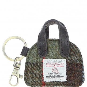 Ashwood Leather & Harris Tweed® Cloth Flat Miniature Handbag Keyring Brown/Macleod : TW-51-01-BM