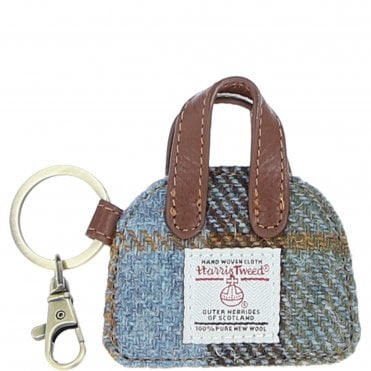Ashwood Leather & Harris Tweed® Cloth Flat Miniature Handbag Keyring Tan/Mcload: TW-51-02-TM
