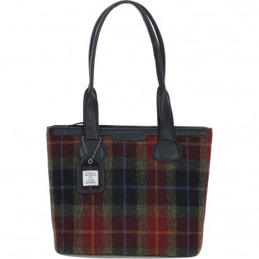 Ashwood Leather & Harris Tweed® Cloth Genuine Leather Shoulder Bag Black/Green/Red: TW-23-07-BR