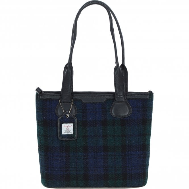 Ashwood Leather & Harris Tweed® Cloth Genuine Leather Shoulder Bag Black/Watch: TW-23-03-BW