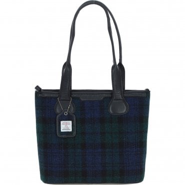 Ashwood Leather & Harris Tweed® Cloth Genuine Leather Shoulder Bag Black/Watch: TW-23-03-BW