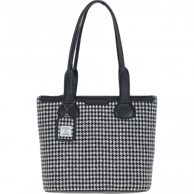 Ashwood Leather & Harris Tweed® Cloth Genuine Leather Shoulder Bag Black/White: TW-23-012-BW