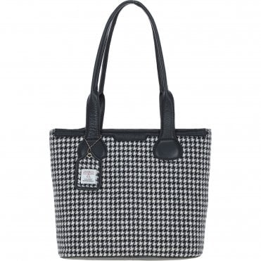Ashwood Leather & Harris Tweed® Cloth Genuine Leather Shoulder Bag Black/White: TW-23-012-BW