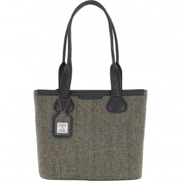 Ashwood Leather & Harris Tweed® Cloth Genuine Leather Shoulder Bag Brown/Green: TW-23-09-BG