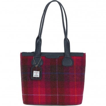 Ashwood Leather & Harris Tweed® Cloth Genuine Leather Shoulder Bag Navy/Pink: TW-23-06-NP