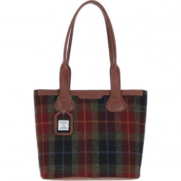 Ashwood Leather & Harris Tweed® Cloth Genuine Leather Shoulder Bag Tan/Green/Red: TW-23-08-TR