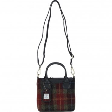 Ashwood Leather & Harris Tweed® Cloth Handbag with Removable Crossbody Strap Black/Green/Red: TW-21-07-BR