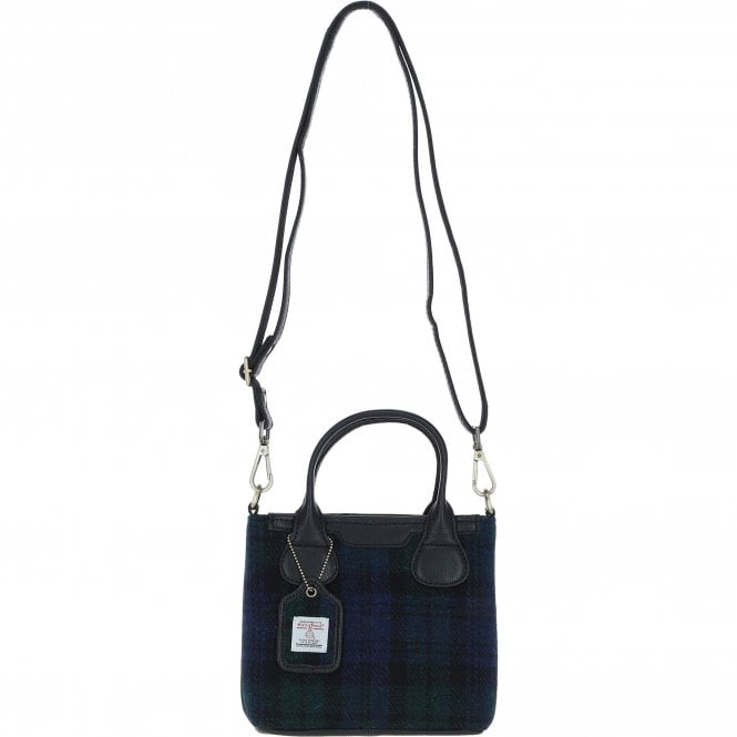 Ashwood Leather & Harris Tweed® Cloth Handbag with Removable Crossbody Strap Black/Watch: TW-21-03-BW