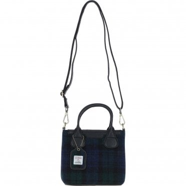 Ashwood Leather & Harris Tweed® Cloth Handbag with Removable Crossbody Strap Black/Watch: TW-21-03-BW