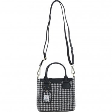 Ashwood Leather & Harris Tweed® Cloth Handbag with Removable Crossbody Strap Black/White: TW-21-012-BW