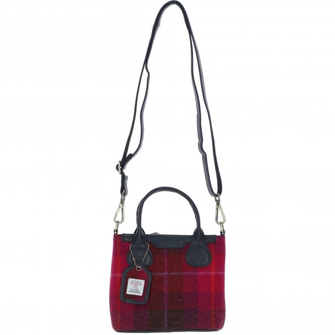 Ashwood Leather & Harris Tweed® Cloth Handbag with Removable Crossbody Strap Navy/Pink: TW-21-06-NP