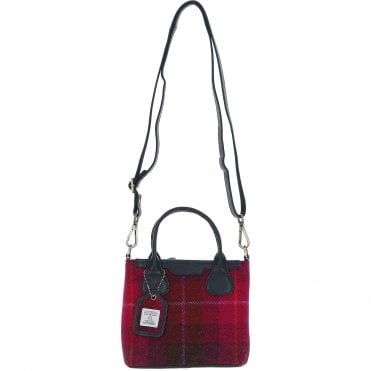 Ashwood Leather & Harris Tweed® Cloth Handbag with Removable Crossbody Strap Navy/Pink: TW-21-06-NP