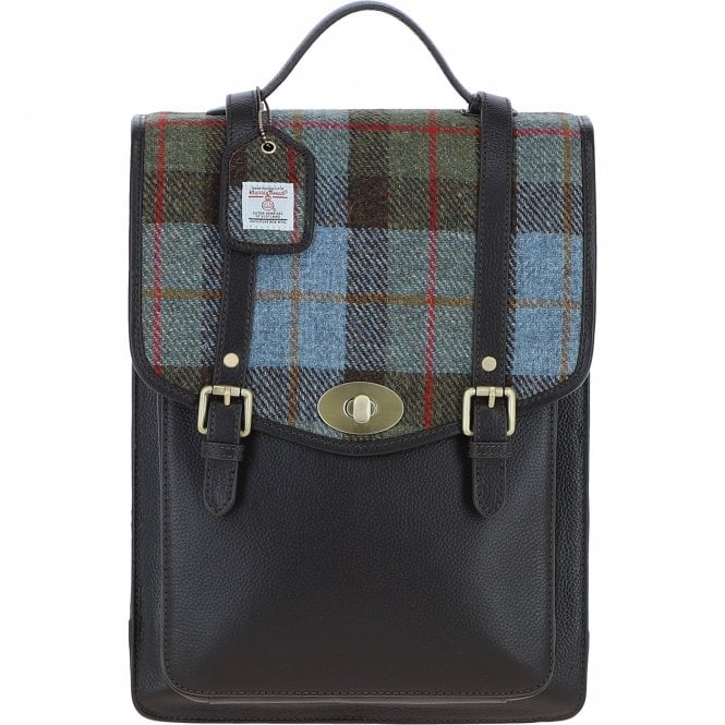 Ashwood Leather & Harris Tweed® Cloth Large Backpack with Twist Lock Brown/Mcload: TW-38-01-BM