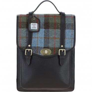 Ashwood Leather & Harris Tweed® Cloth Large Backpack with Twist Lock Brown/Mcload: TW-38-01-BM
