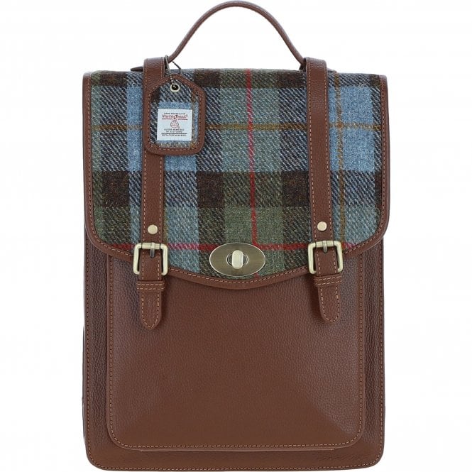 Ashwood Leather & Harris Tweed® Cloth Large Backpack with Twist Lock Tan/Mcload: TW-38-02-TM