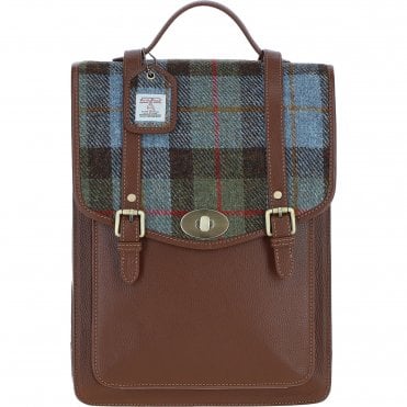 Ashwood Leather & Harris Tweed® Cloth Large Backpack with Twist Lock Tan/Mcload: TW-38-02-TM