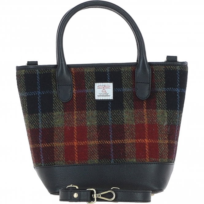 Ashwood Leather & Harris Tweed® Cloth Large Grab Bag Black/Green/Red: TW-64-07-BR