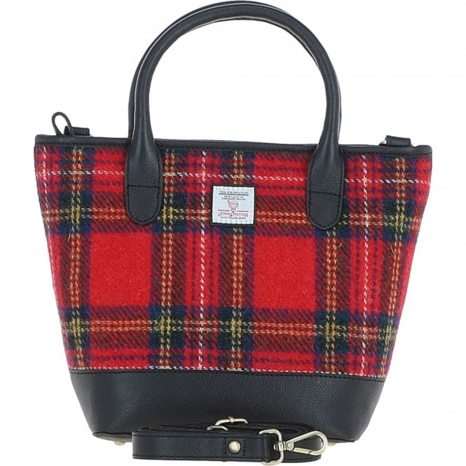 Ashwood Leather & Harris Tweed® Cloth Large Grab Bag Black/Red: TW-64-14-BR